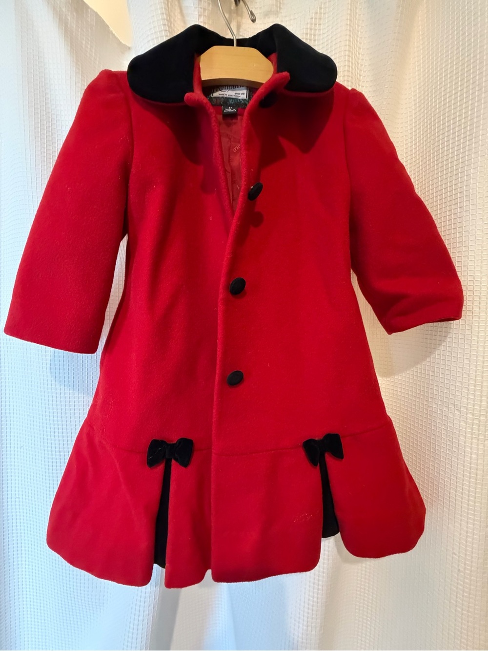 Rothschild Red Girls' Pea Coat with Black Accents